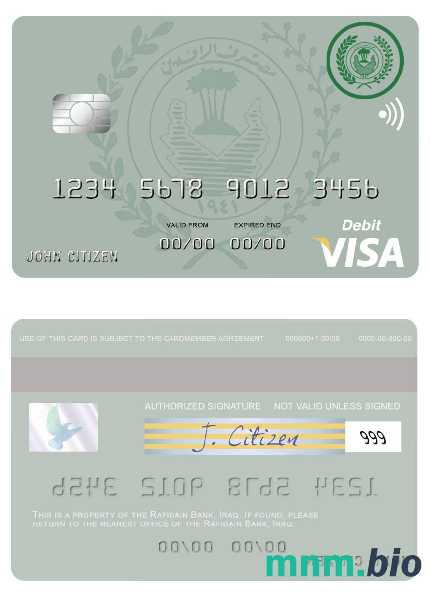 Iraq Rafidian Bank visa debet karta przykład w formacie PSD